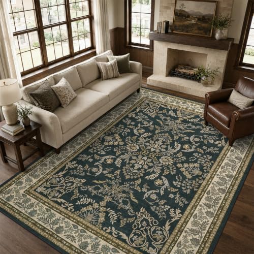 DCX 6x9 Area Rug Living Room: Washable Botanical Carpet Black and Beige - Image 3