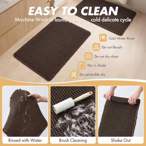 MIULEE Set of 2 Waffle Bathroom Rugs Chocolate Bath Mat 17"x24"+20"x32" - Image 6