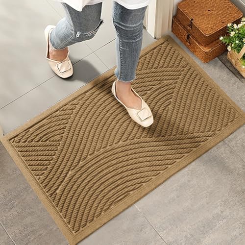 HIYARD Sturdy Front Door Mat, Absorbent Muddy Dirt Resist Welcome Door Mats Outdoor Indoor, Stain and Fade Resistant, Non-Slip Backing Entry Mat Low Profile Doormat for Entryway, 36×24, Brown by HIYARD