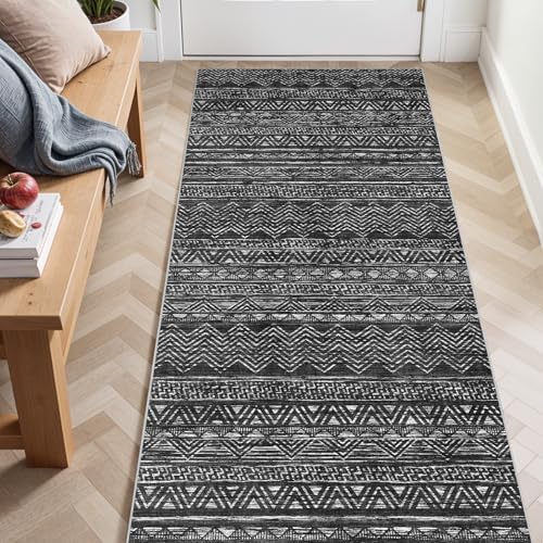 3x6 Runner Rug Washable Moroccan: Non Slip Hallway Floor Mat Charcoal Gray by Ksrau