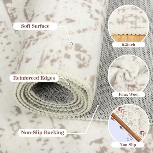 5x7Ft Boho Washable Area Rugs for Living Room, Beige Thin Bedroom Rugs Non Slip, Moroccan Soft Kids Nusery Area Floor Carpets for Dining Room Playroom Kitchen Home Office Decor - Image 6