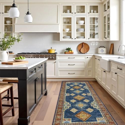 Kitchen Rugs Sets of 3 100% Non Slip Washable Kitchen Mats for Floor, Blue - Image 6