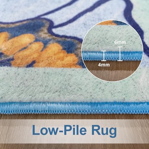 Area Rug 4x6 Blue Rug Washable Boho Rugs Non Slip Vintage Rugs Low Pile Floral Small Carpet for Living Room, Bedroom, Bedside, Kids Room, Office, Dining Room - Image 6