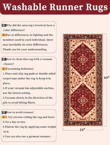 SERISSA 2x5 Washable Non Slip Boho Runner Rug for Hallway，Red Black - Image 6