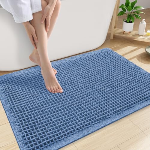 Smiry Waffle Bath Mat 30X20, Extra Soft Absorbent Bathroom Rugs, Blue by Smiry