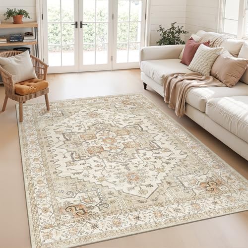 Area Rugs for Living Room 4x6, Non Slip Low Pile Carpet Washable Rugs Gold - Image 2