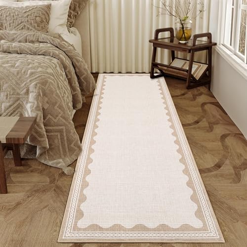 GarveeHome Scalloped Beige 2.5x8 Runner Rug for Hallway Washable Kitchen Rugs Non Slip Solid Modern Minimalism Soft Low-Pile Scalloped Indoor Carpet for Entryway Laundry Room Floor Mats - Image 3