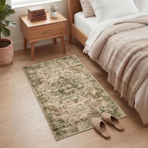 GarveeHome Washable Rug 2x3 Vintage Small Entryway Rugs Rust/Green - Image 3