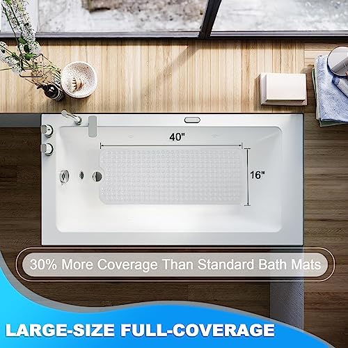 Bathtub and Shower Mats, 40x16 Inch Extra Large Non Slip Soft Bath Tub Mat with Suction Cups and Drain Holes for Bathroom Floor and Keep Tubs Clean, Machine Washable, Clear - Image 4