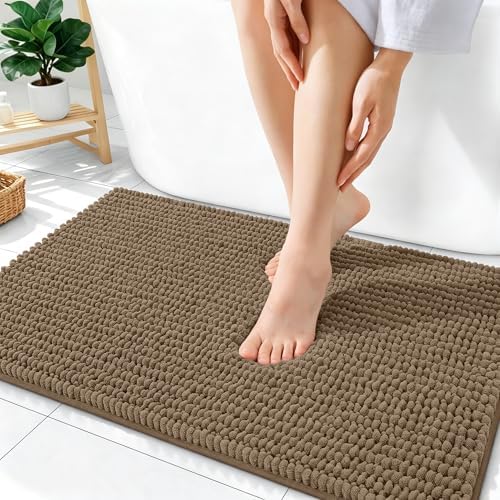 OLANLY Thick Chenille Bathroom Rugs 36x24, Soft Absorbent Bath Mat, Tan by OLANLY