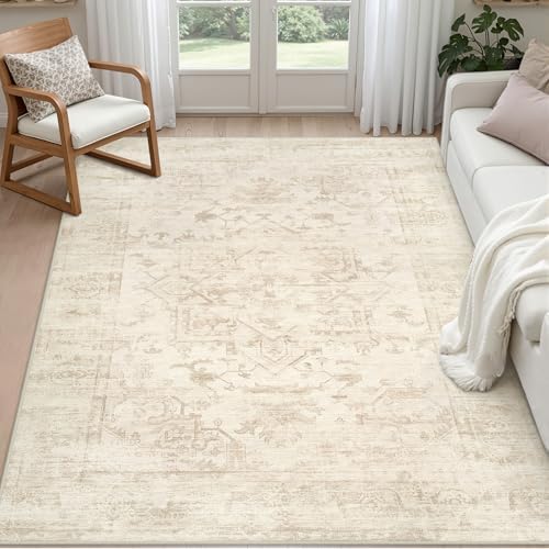 6x9 Area Rugs Living Room: Bedroom Washable Carpet Beige/Brown by Luxturiy