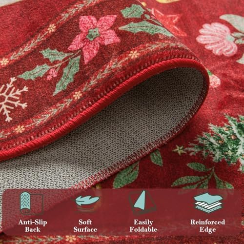 Rugxara Christmas 2x6 Runner Rug for Hallway Kitchen Entryway, Red - Image 5