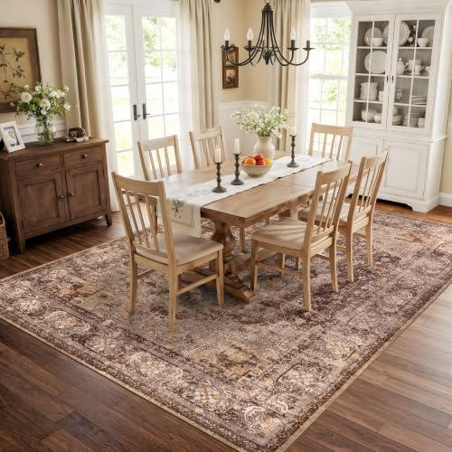 Rugshop Traditional Medallion Washable Non-Slip Area Rug, 9'x12' Brown - Image 6