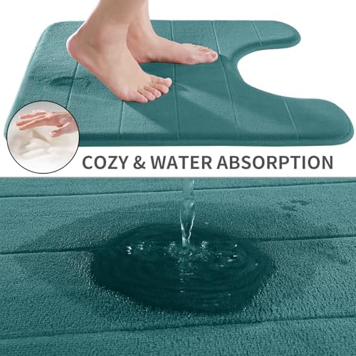 Yimobra Memory Foam Toilet Bath Mat U-Shaped, Commode Contour Rug, Soft and Comfortable, Super Water Absorption, Non-Slip, Thick, Machine Wash and Easier to Dry for Bathroom, 24 X 24, Teal - Image 3