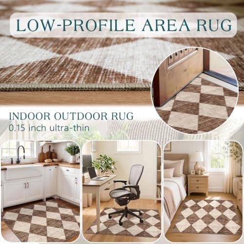 3x3 Square Entryway Rug - Non-Slip Washable Front Door Mat Indoor Outside Entrance Small Porch Rug Rustic Brown Beige Checkered Throw Rugs for Entryway Kitchen Bedroom Office Front Porch Decor - Image 5
