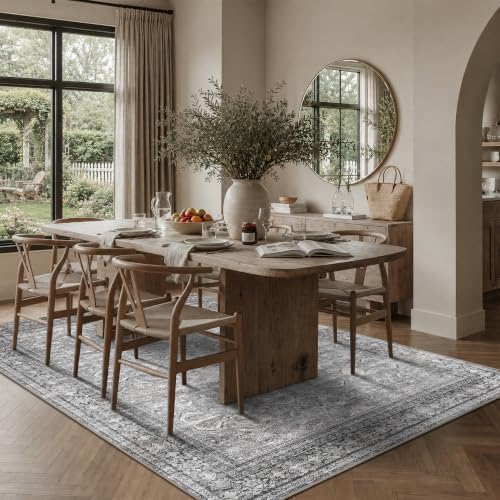 Schweek Grey 6x9 Area Rug Non-Slip Washable Vintage Rugs for Living Room - Image 3