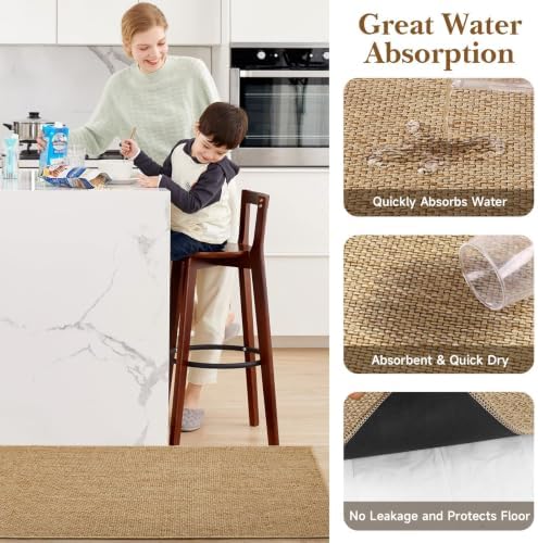 Kitchen Rugs Set of 2, Washable Floor Mats, Khaki 20x32+20x47in - Image 3