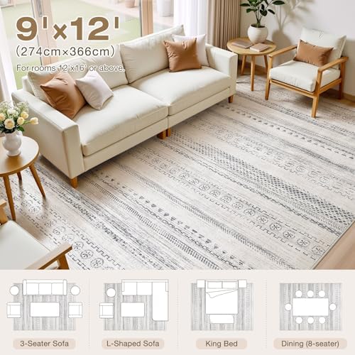kakania Washable 9x12 Area Rug for Living Room: Boho Geometry Home Decor - Image 2