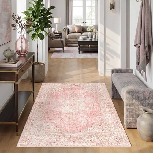 Vintage Pink Area Rugs 4x6, Washable Cute Small Rugs for Girls - Image 4
