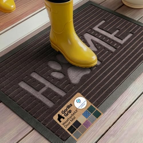 GORILLA GRIP WeatherMAX Door Mat, Indoor Outdoor, 35x23 Dark Brown Home Paw by GorillaGrip