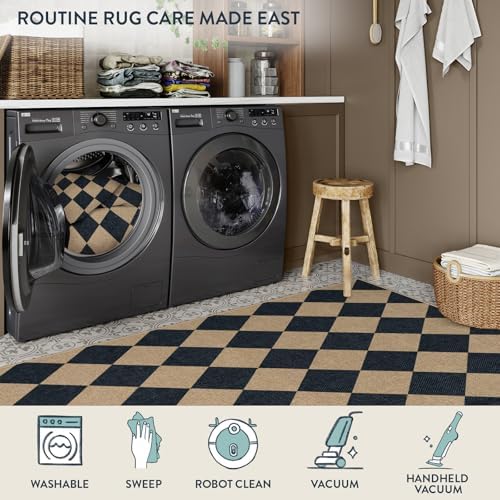 Lahome Checkered Easy Jute 6ft Round Outdoor Patio Area Rug, Washable Black - Image 6