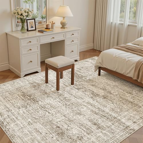 Soalmost 7x9 Area Rug for Living Room Washable Rugs Non-Slip Brown - Image 4