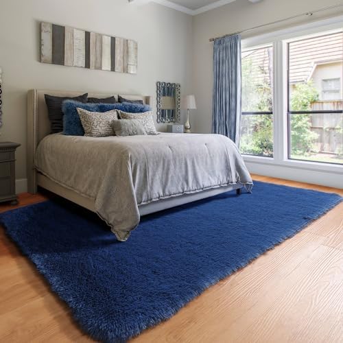 ONASAR Navy Blue Area Rugs for Living Room Bedroom, 5x8 Fluffy Bedside Rug, Soft Plush Fuzzy Shaggy Indoor Floor Carpets for Nursery Kids Boys Girls Men Teen Playroom Home Decor Aesthetic - Image 5