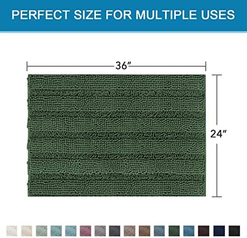 H.VERSAILTEX Bath Mats for Bathroom Non Slip Extra Thick Chenille Striped Bath Rug 24" x 36" Absorbent Non Skid Fluffy Soft Shaggy Rugs Washable Plush Mats for Indoor, Bath Room, Tub - Bronze Green - Image 2