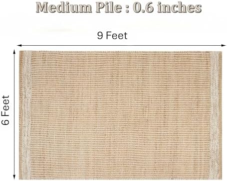 6x9 feet Jute & Wool Mini Check Area Rug with 4-Inch Border | Handwoven, Pile - 0.6"| Living Room, Dining & Bedroom Rug, Neutral Indoor Natural Farmhouse Décor (6' x 9') - Image 2