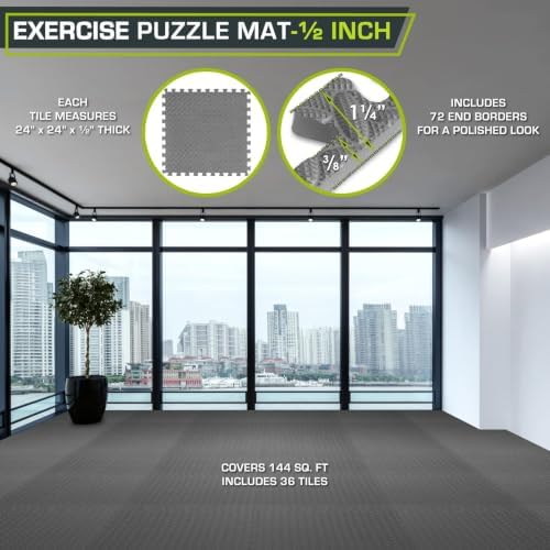 ProsourceFit Exercise Puzzle Mat ½-inch, EVA Interlocking Foam Floor Tiles for Home Gym, Workout Equipment, Kids Play Areas, Grey, 144 SQ FT - 36 Tiles - Image 2