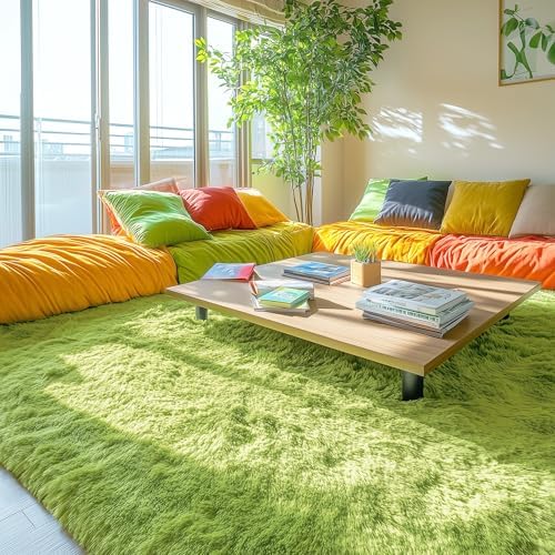 OLANLY 5x8 Machine Washable Large Area Rugs for Living Room, Bedroom, Soft Fluffy Shaggy Bedside Rug, Indoor Floor Carpet for Kids Girls and Boys, Dorms, Nursery, Home Decor Aesthetic, Grass Green - Image 3