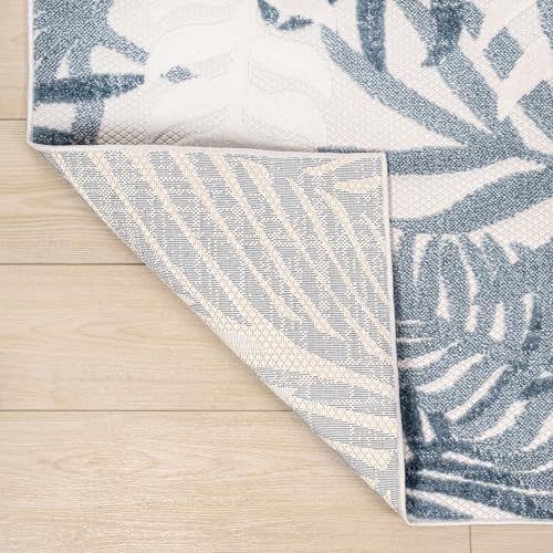 JONATHAN Y Tropics Palm Leaves Indoor Outdoor Area Rug 4X6 Cream/Dark Blue - Image 5