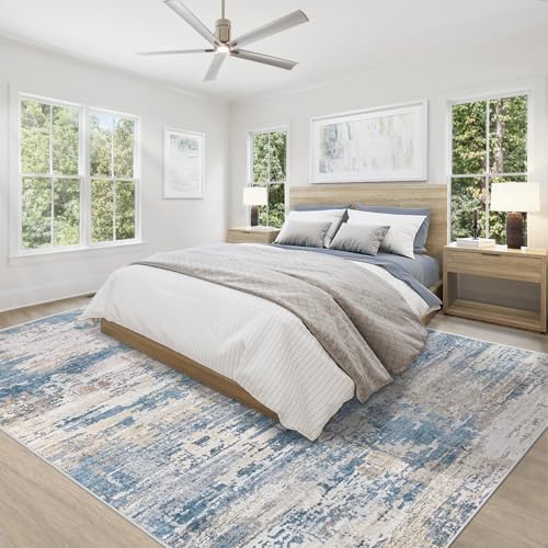 XLUEZ 8x10 Area Rugs for Living Room, Washable Modern Abstract Large Area Rug Neutral Soft Non Slip Kids Rug Stain Resistant Indoor Carpet for Bedroom Nursery Dining Room Playroom(BlueBeige, 8'x10') - Image 4