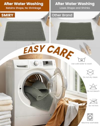 Smiry Waffle Bath Mat 36X24, Extra Soft Absorbent Bathroom Rugs, Green - Image 6