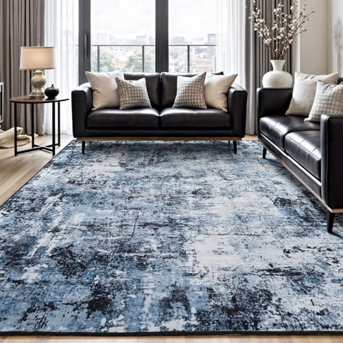 Rugflix 6x9 Area Rugs for Living Room, Washable Navy Blue Dark Large Rug by RugflixAreaRugs