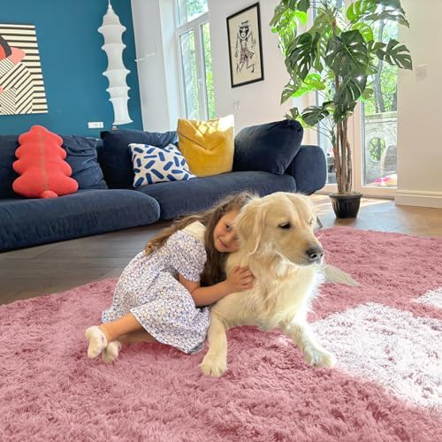 OLANLY 5x7 Machine Washable Large Area Rugs for Living Room, Bedroom, Soft Fluffy Shaggy Bedside Rug, Indoor Floor Carpet for Kids Girls and Boys, Dorms, Nursery, Home Decor Aesthetic, Pale Pink - Image 5