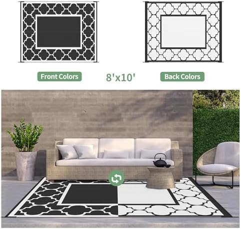 GENIMO Outdoor Rug, Waterproof Plastic Rugs for Patio, 8'x10' Black White - Image 4