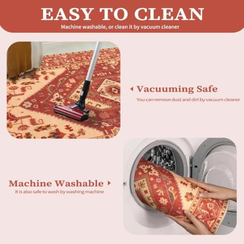 SERISSA 3x5 Washable Non Slip Boho Area Rug for Bedroom，Red - Image 4