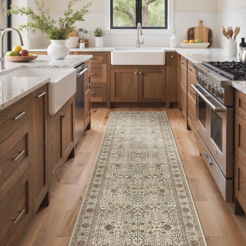 Bavni 2'6" x 7' Kitchen Runner Rug, Washable Non Slip, Cream Brown by BAVNI