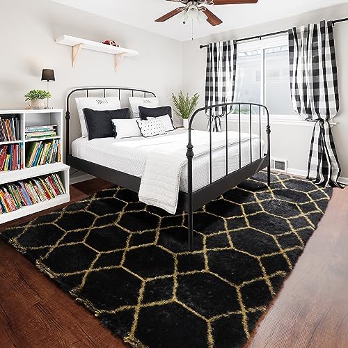 8x10 Area Rugs for Living Room, Fluffy Black and Gold Bedroom Geometric Rug - Image 6
