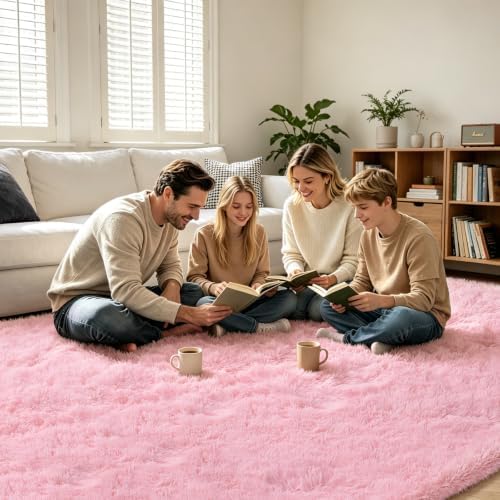 Large Shag Area Rugs for Living Room Bedroom,Big Ultra Soft Fluffy Pink Area Rugs for Dorm,Indoor Carpet Plush Rugs for Living Room Home Decor (Pink, 10X14 Feet) - Image 2