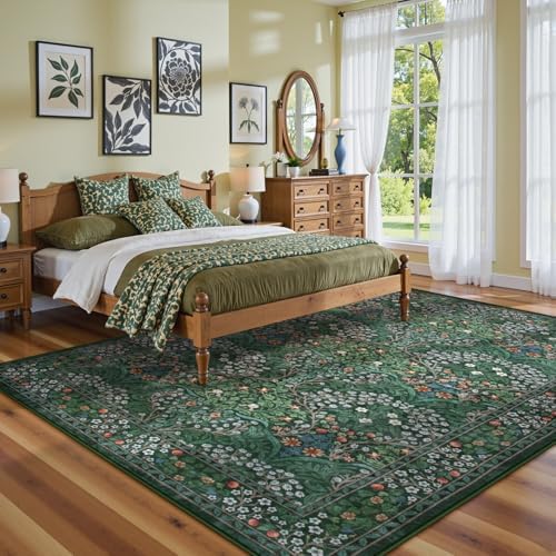 Lahome Floral Washable 6x9 Area Rugs, Soft Green Bedroom Living Room Rugs - Image 3