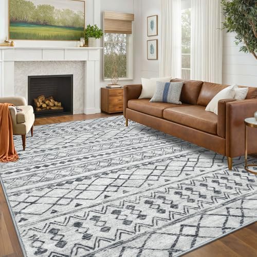 KUTA 6x9 Boho Living Room Rugs Moroccan Washable Area Rug Grey by KUTA