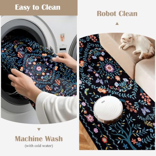 4x5 Area Rug Washable Vintage: Non Slip Entryway Floor Carpet Black Blue - Image 3