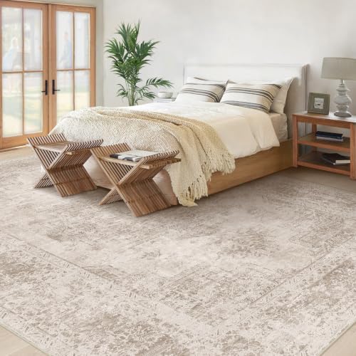 XLUEZ Area Rug 10x12 Living Room Rug, Machine Washable Vintage Distressed Medallion Rug Non-Slip Soft Low Pile Large Indoor Rugs for Bedroom Kitchen Dining Room Office(Brown,10'x12') - Image 3