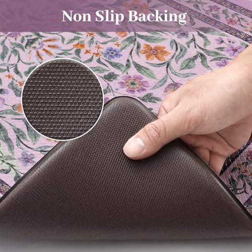 KIMODE Anti Fatigue Kitchen Mat,Cushioned Boho Flower Kitchen Rug Sets of 2 - Image 4
