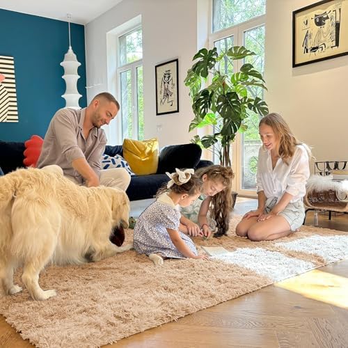 OLANLY 10x12 Machine Washable Large Area Rugs for Living Room, Bedroom, Soft Fluffy Shaggy Bedside Rug, Indoor Floor Carpet for Kids Girls and Boys, Dorms, Nursery, Home Decor Aesthetic, Beige - Image 6