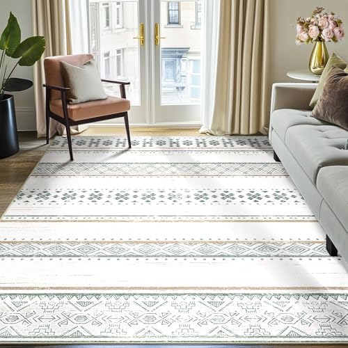 BESTSWEETIE 5x7 Area Rugs for Living Room Washable Moroccan Farmhouse Neutral Geometric Low Pile Non-Slip Soft Print Pattern Rug for Bedroom Kitchen Dining Room Entryway Green/Brown/Brown by BESTSWEETIE