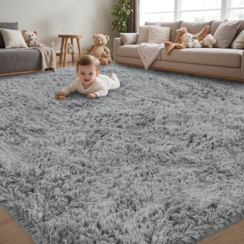 8x10 Area Rug for Living Room,Light Gray Fluffy Shag Non-Slip Bedroom Rugs by Unknown