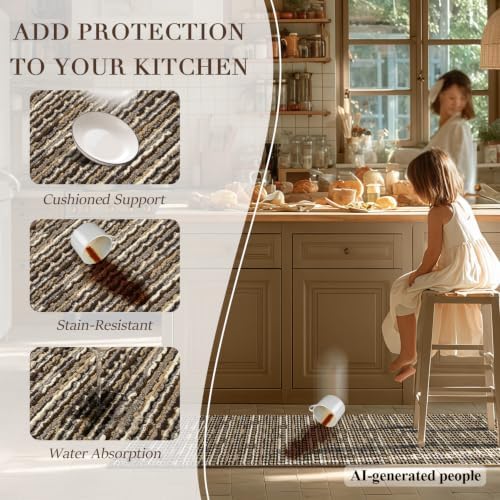BSICPRO Kitchen Rugs Sets of 2, Non Slip Kitchen Mats for Floor, Brown - Image 4